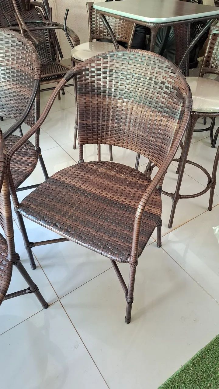 3 Poltronas de junco, cadeira de varanda peças únicas