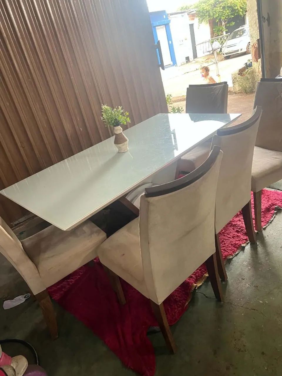 Mesa grande de vidro 5 cadeiras conservada - Foto 2