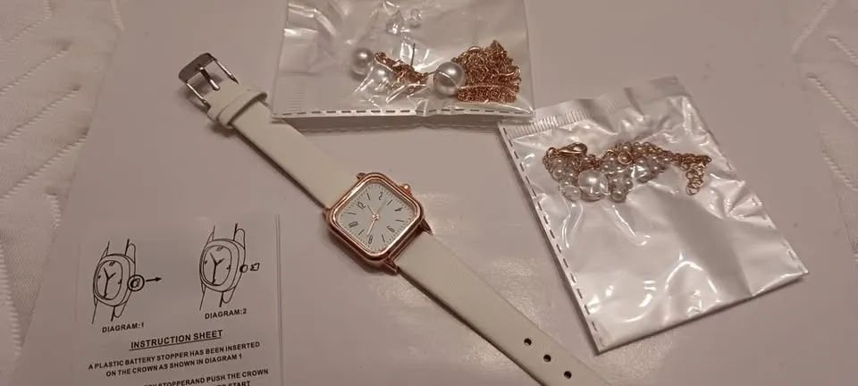 conj. 5 pçs relógio e 4 acessórios modelo pérola/branco. novo! - Foto 5
