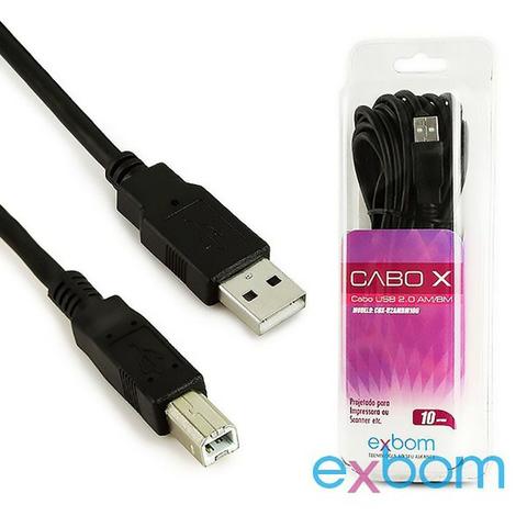 Cabo USB Para Impressora Am+Af 10 Metros Com Filtro Od4.8 2.0 Exbom Cbx-U2ambm100 Preto