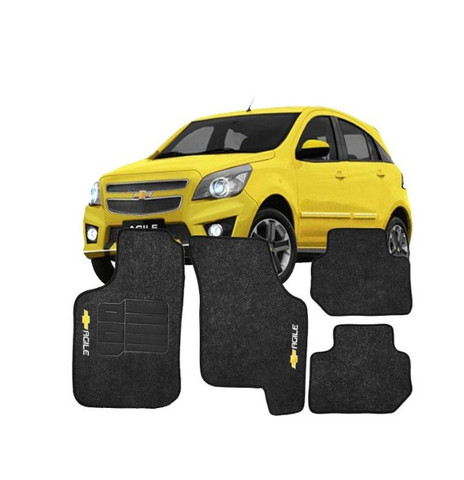 Jogo 4 pcs Tapete Chevrolet agile Preto com Logo edwewew