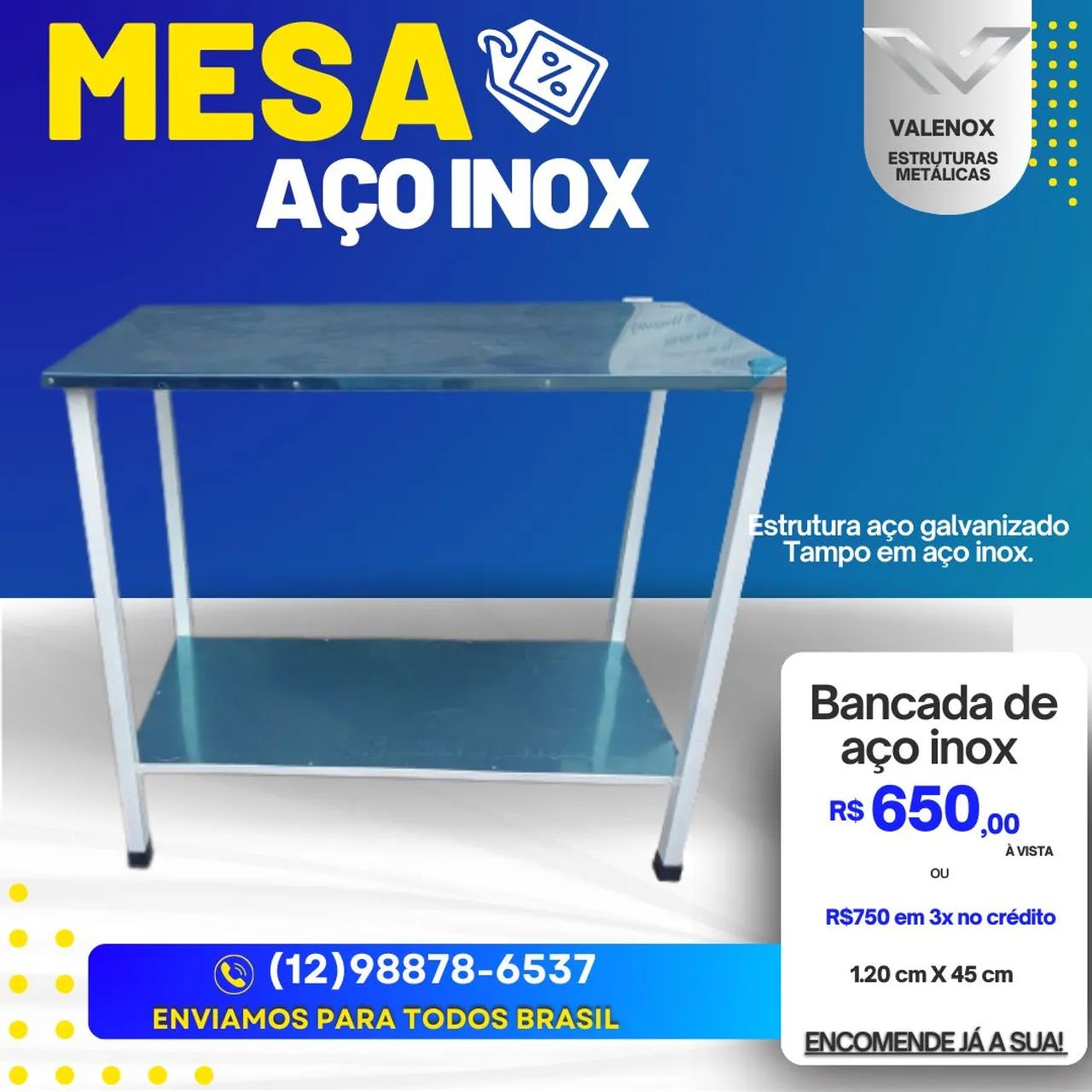 Mesa de inox com paneleiro na promoção 