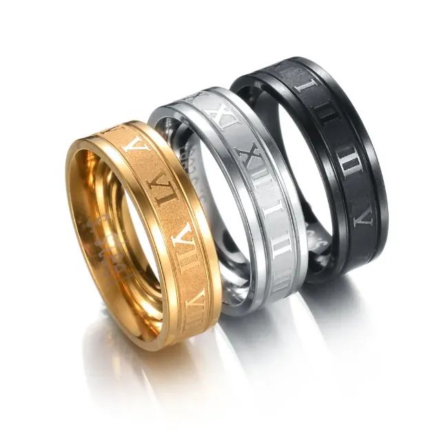 Anel Aliança Compromisso Prateado Números Romanos Aço Inox Casual 6mm - Foto 5