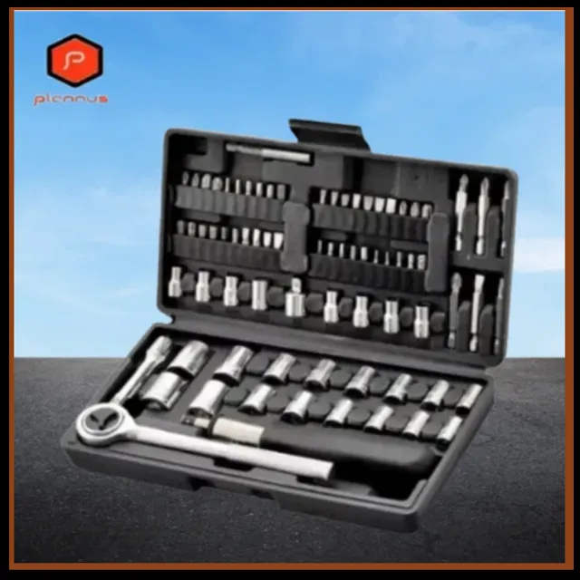 Kit Jogo de Soquetes com 75 Peças 1/4" e 3/8" com Catraca Bits Titanium Gold (z499)