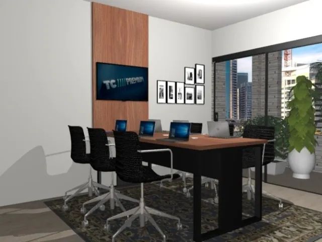 Mesa de Reunião Corporativa, Em Madeira Maciça com MDF: L200cm x L84cm x A74cm.