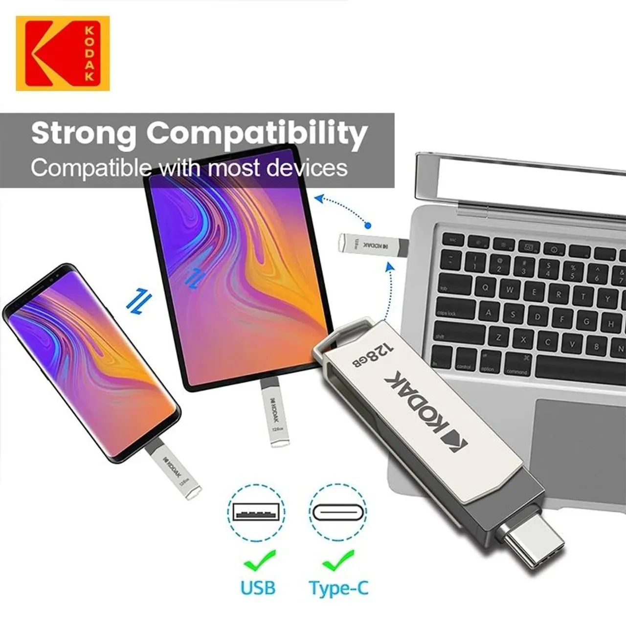 Pendrive 128gb Original Kodac Tipo C USB 3.2 - Foto 4