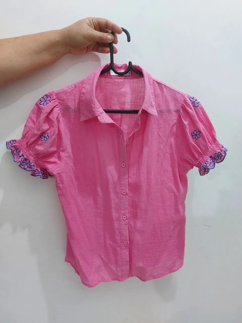 Blusa de manga rosa com renda chic top