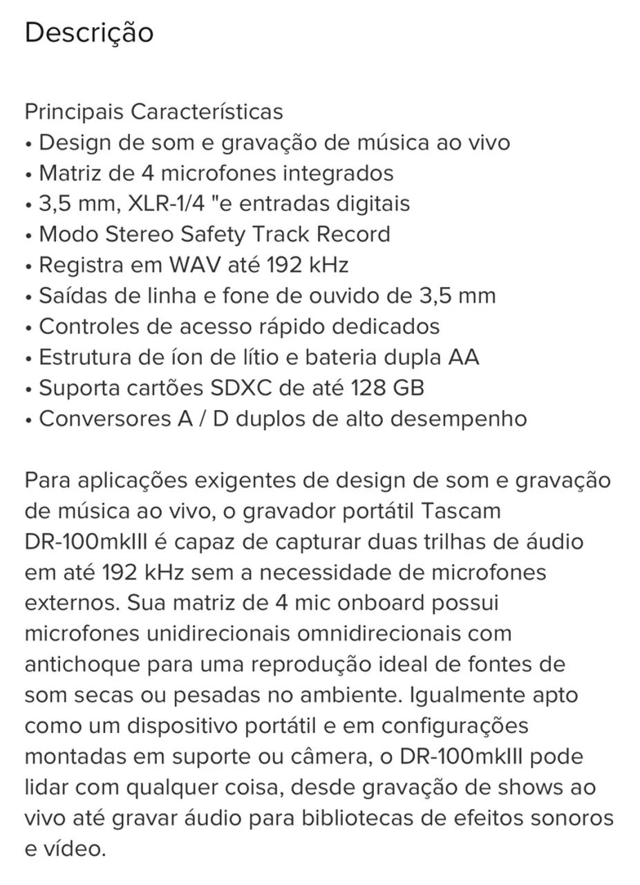 Gravador PCM Linear Tascam DR-100mkIII - Foto 6