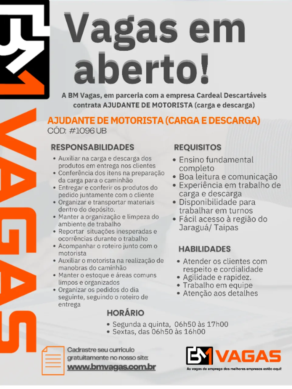Ajudante Motorisca (carga e descarga)