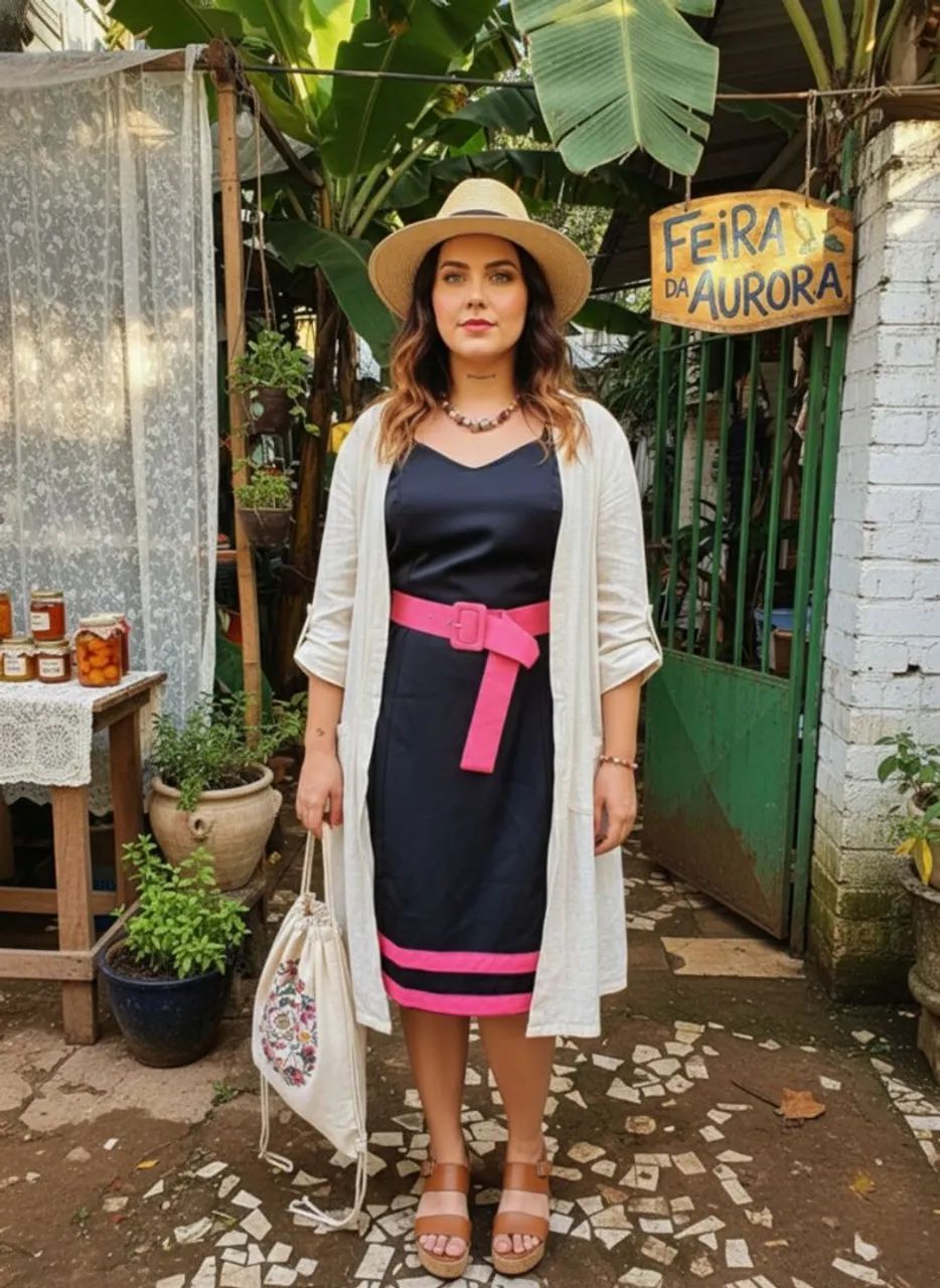 Vestido Plus Size Preto e Pink + Cinto ? Tamanho 46  - Foto 2