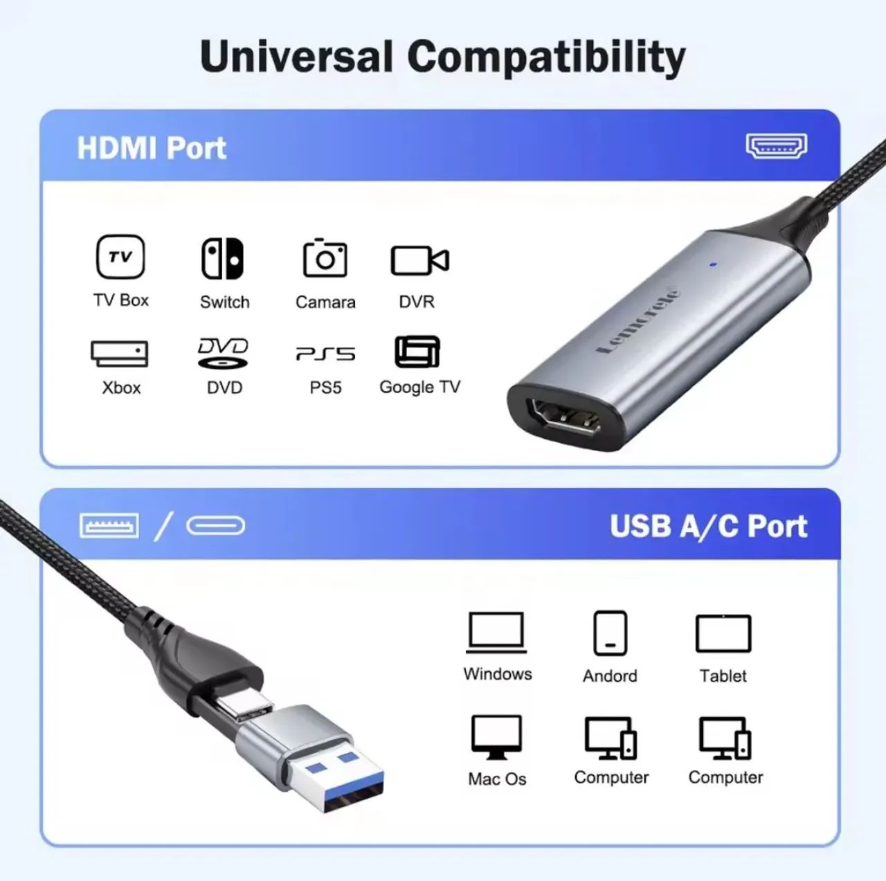 Placa de Captura de Vídeo 1080P 60Hz USB/Type-C - Foto 2
