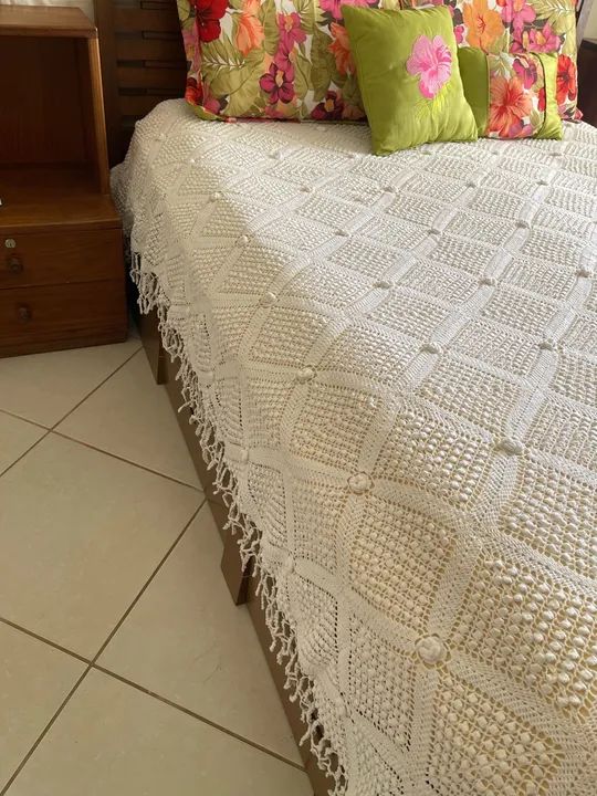 Colcha de Cama em Crochê - Branca - Foto 6