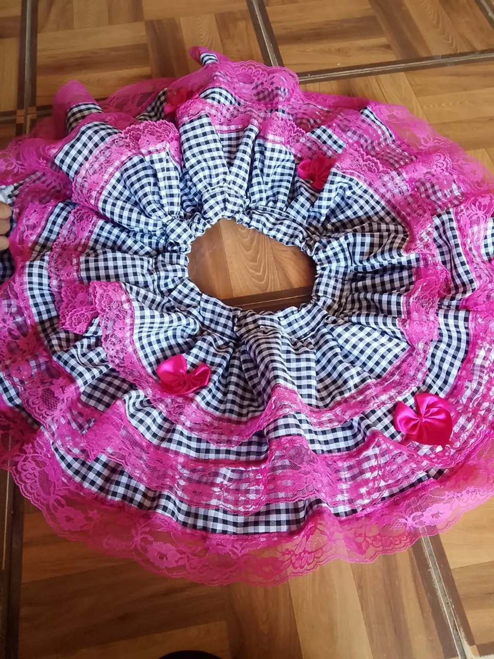 Saia de Quadrilha Xadrez Rosa