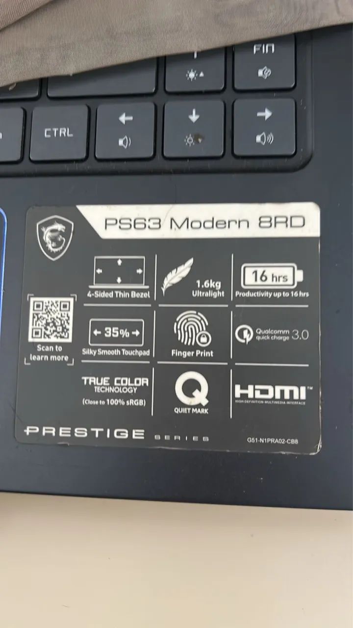 Notebook MSI PS63 Modern 8RD