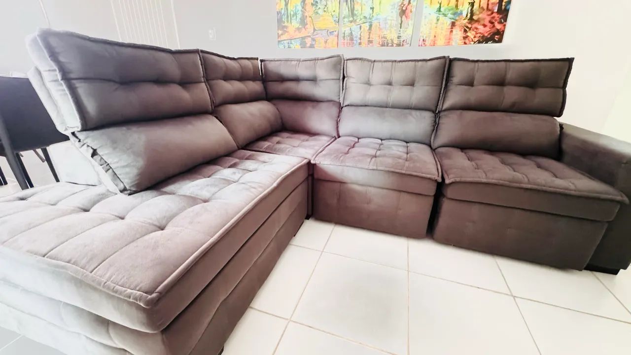 Sofá de Canto Esquerdo 2,65x2,30m Retrátil e Reclinável com Molas Ensacadas - Foto 5