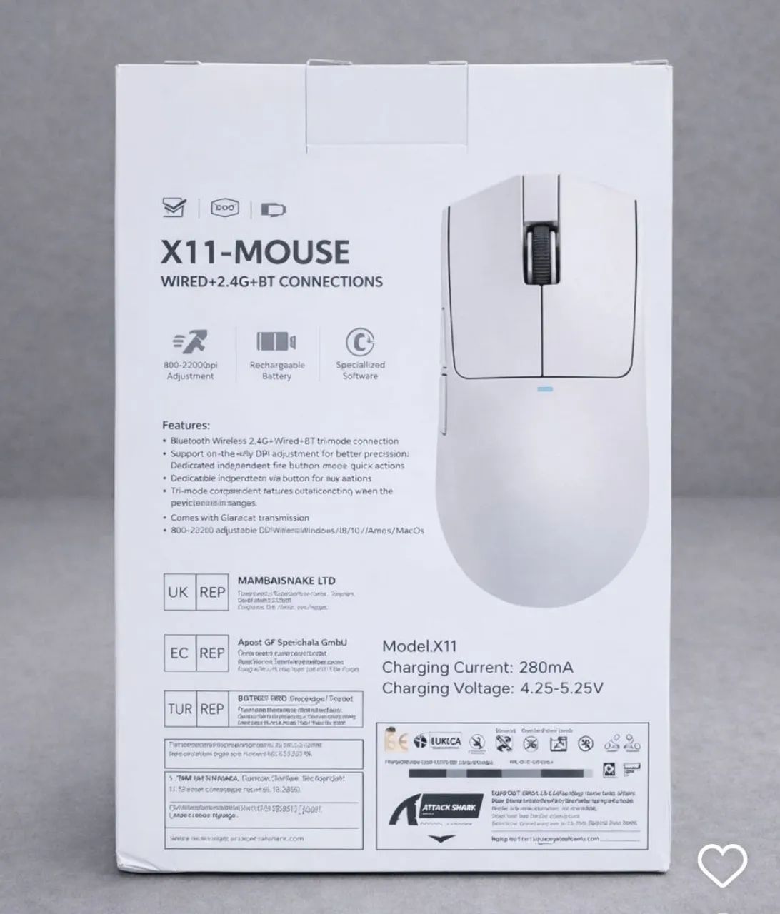 Mouse Gamer Attack Shark ORIGINAL X11 Bluetooth -  PRETO - NOVO<br>com Dock 22.000 DPI - Foto 6