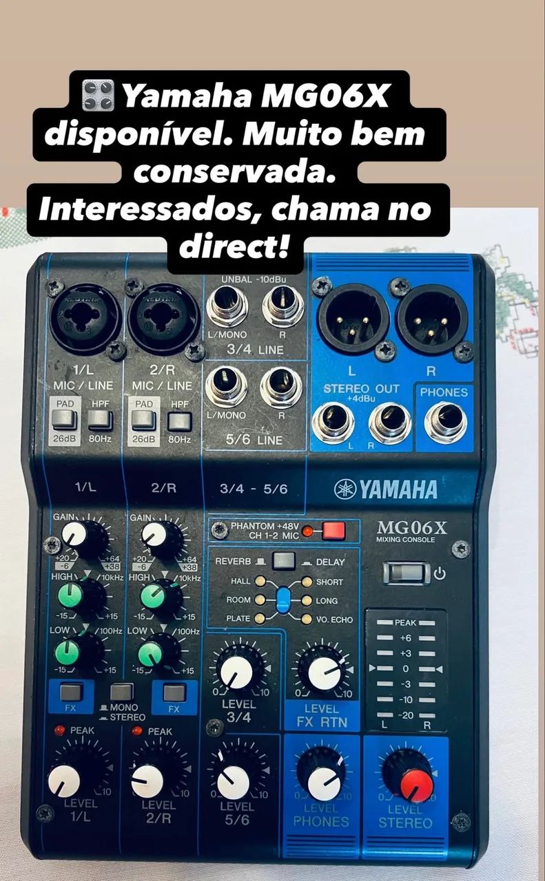 Mesa de Som Yamaha MG06X - Com Efeitos - Excelente Estado