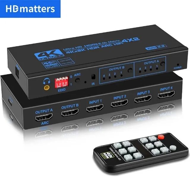 Switch HDMI 4X2 com saída de aúdio HDR ARC 4k 60hz