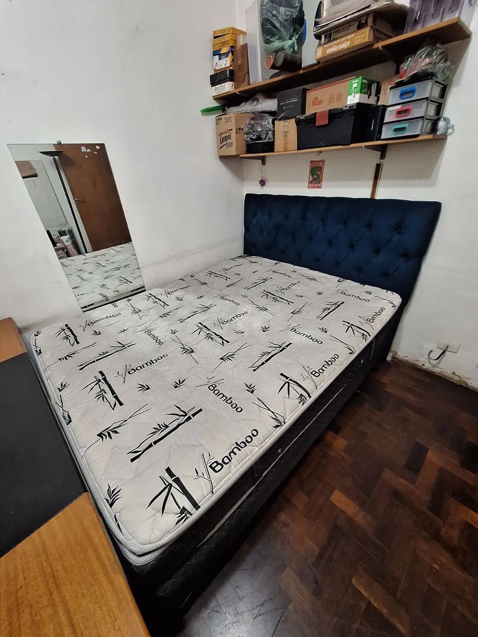 Cama box + colchão queen size com cabeceira 
