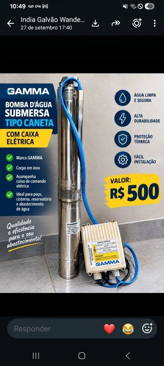 Vendo bomba de água caneta