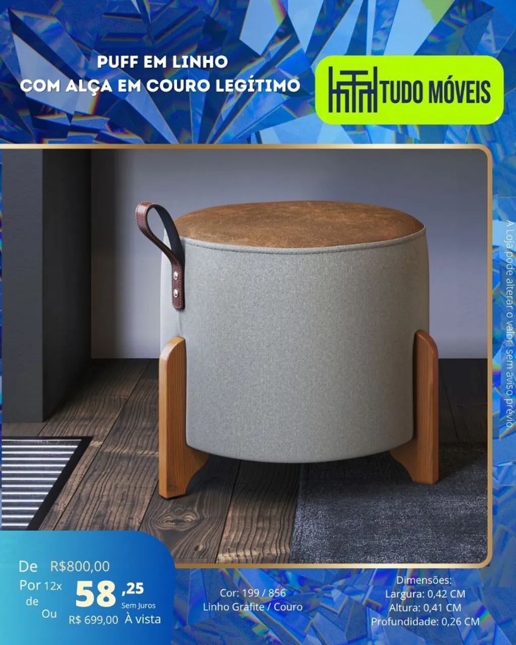 Puff em linho com alça em couro legítimo  - Foto 2
