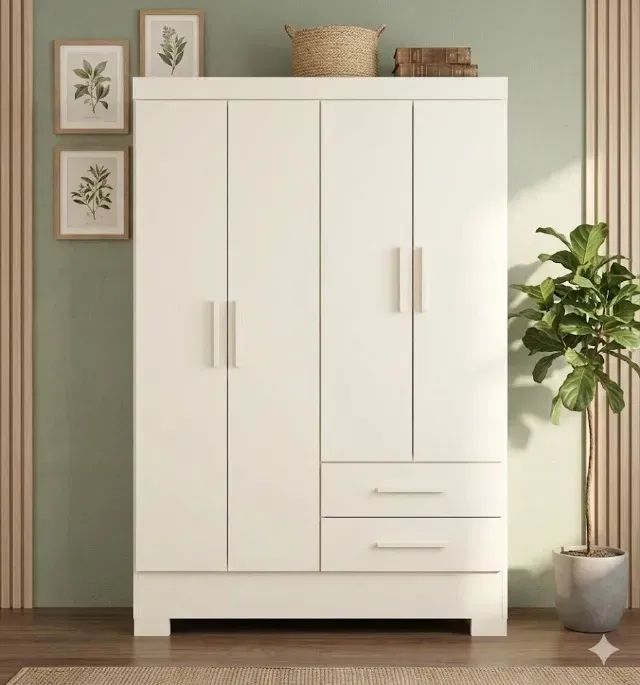 Guarda-roupa Solteiro 4 Portas 2 Gavetas Branco