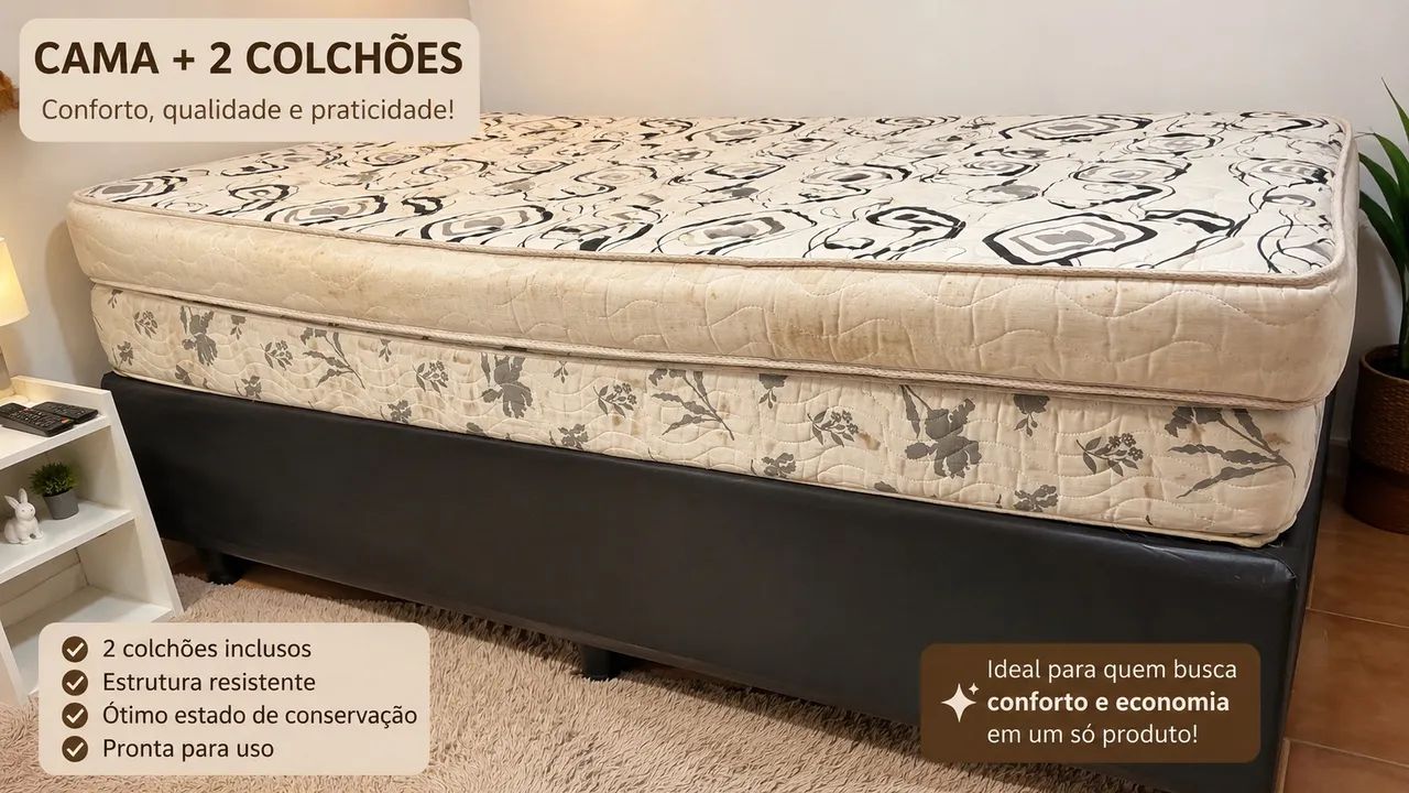 Vendo cama box molejo com 2 colchões 