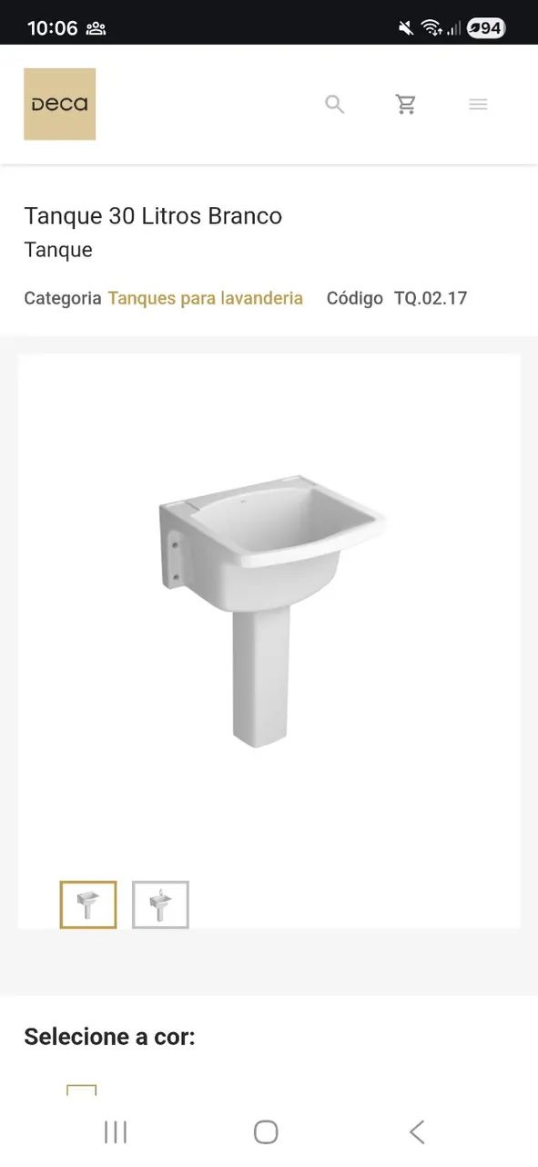 Tanque de Louça com coluna, válvula e kit de parafusos 