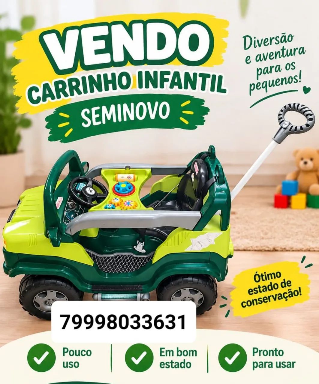 Carrinho infantil com guia e pedal - Foto 3