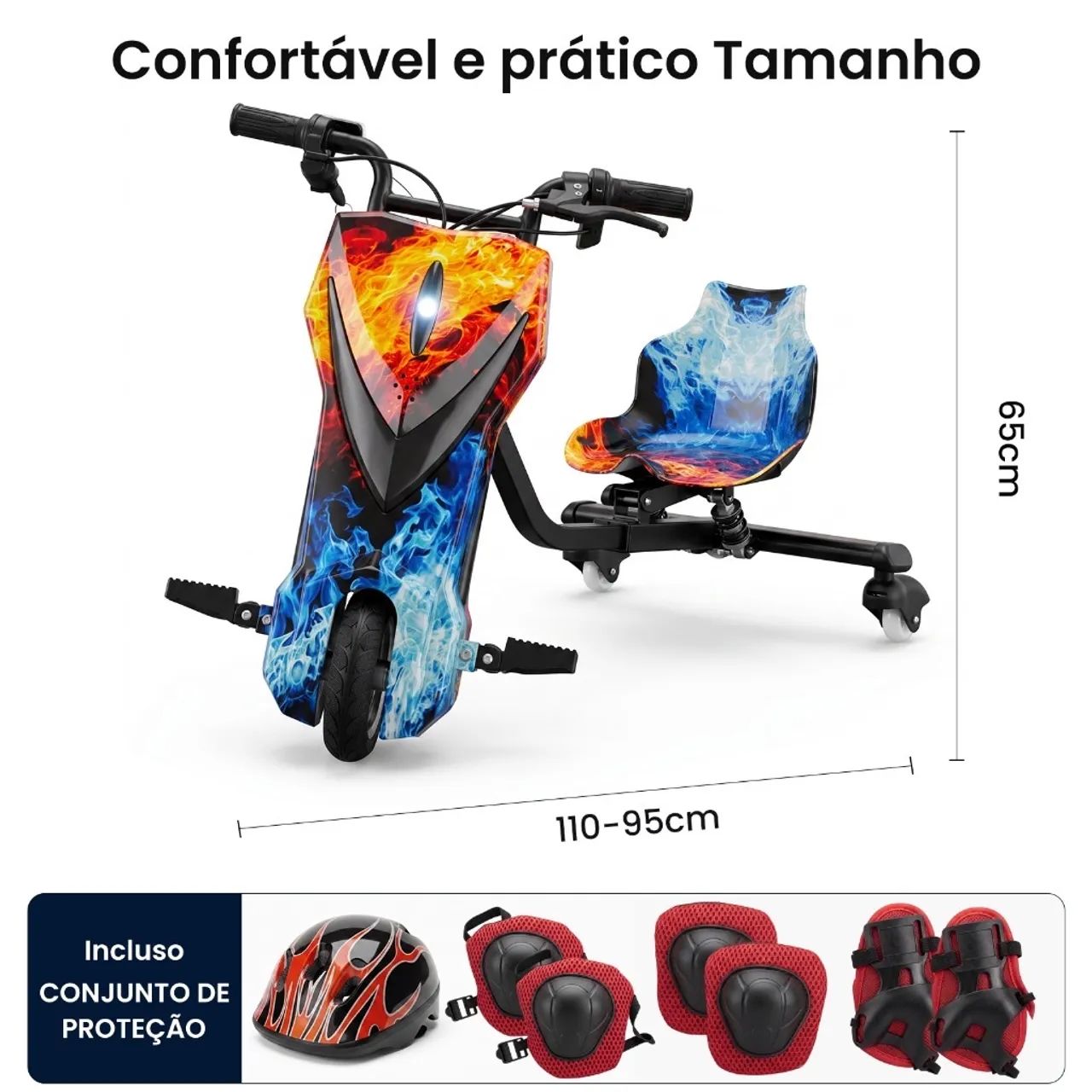 8.5" Triciclo Elétrico Drift Motorizado Adulto/Infantil Polegadas 3 Velocidades Led - Foto 2