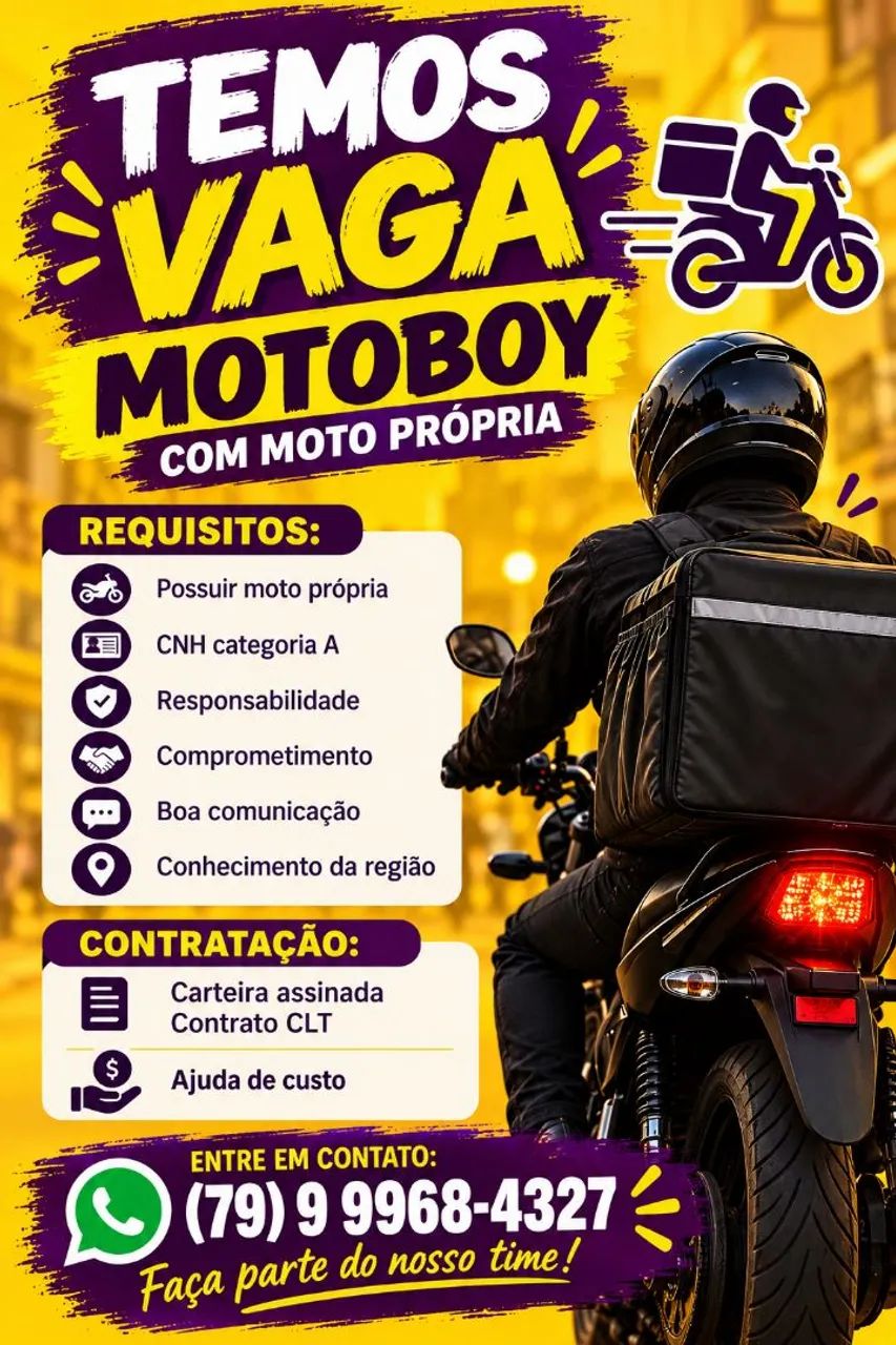 Vaga para motoboy com moto própria 