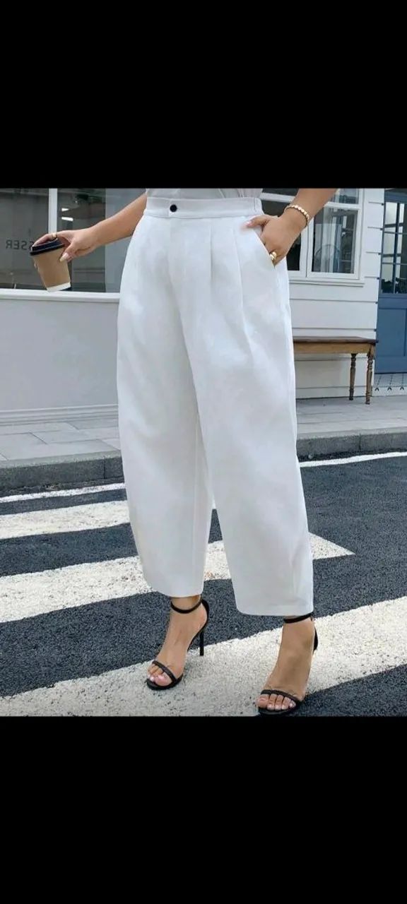 Calça larga coreana branca plus size 3xl - Foto 2