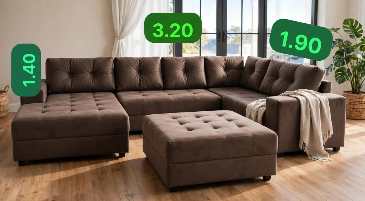 Sofá de luxo de canto com puff novo lacrado 