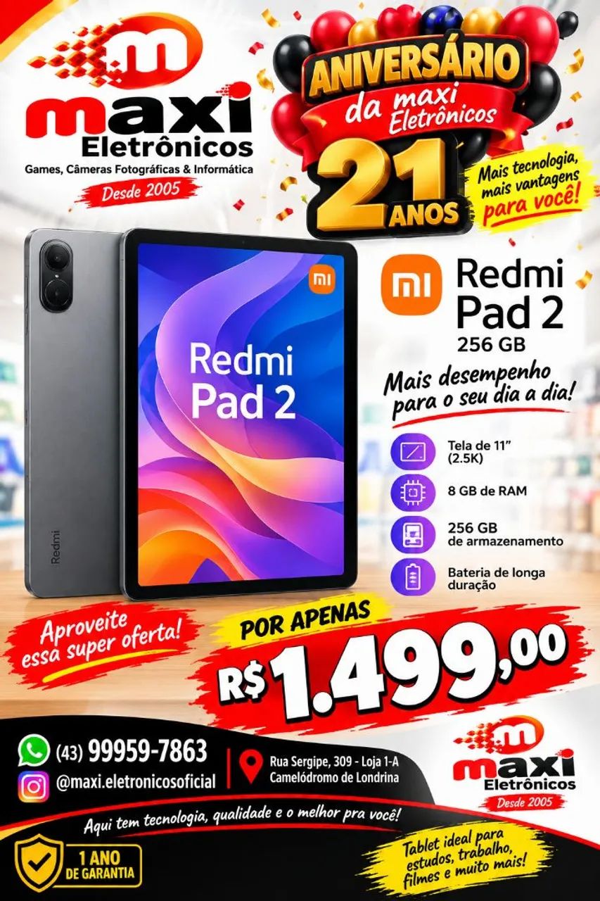 Promoção REDMI pad 2 256 g