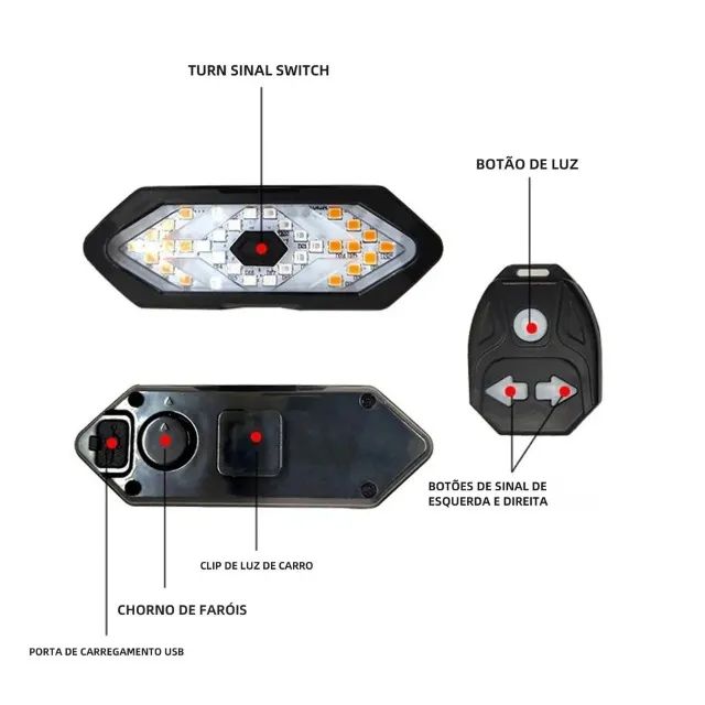 Pisca traseiro wireless com setas de direção e controle no guidão - Foto 6