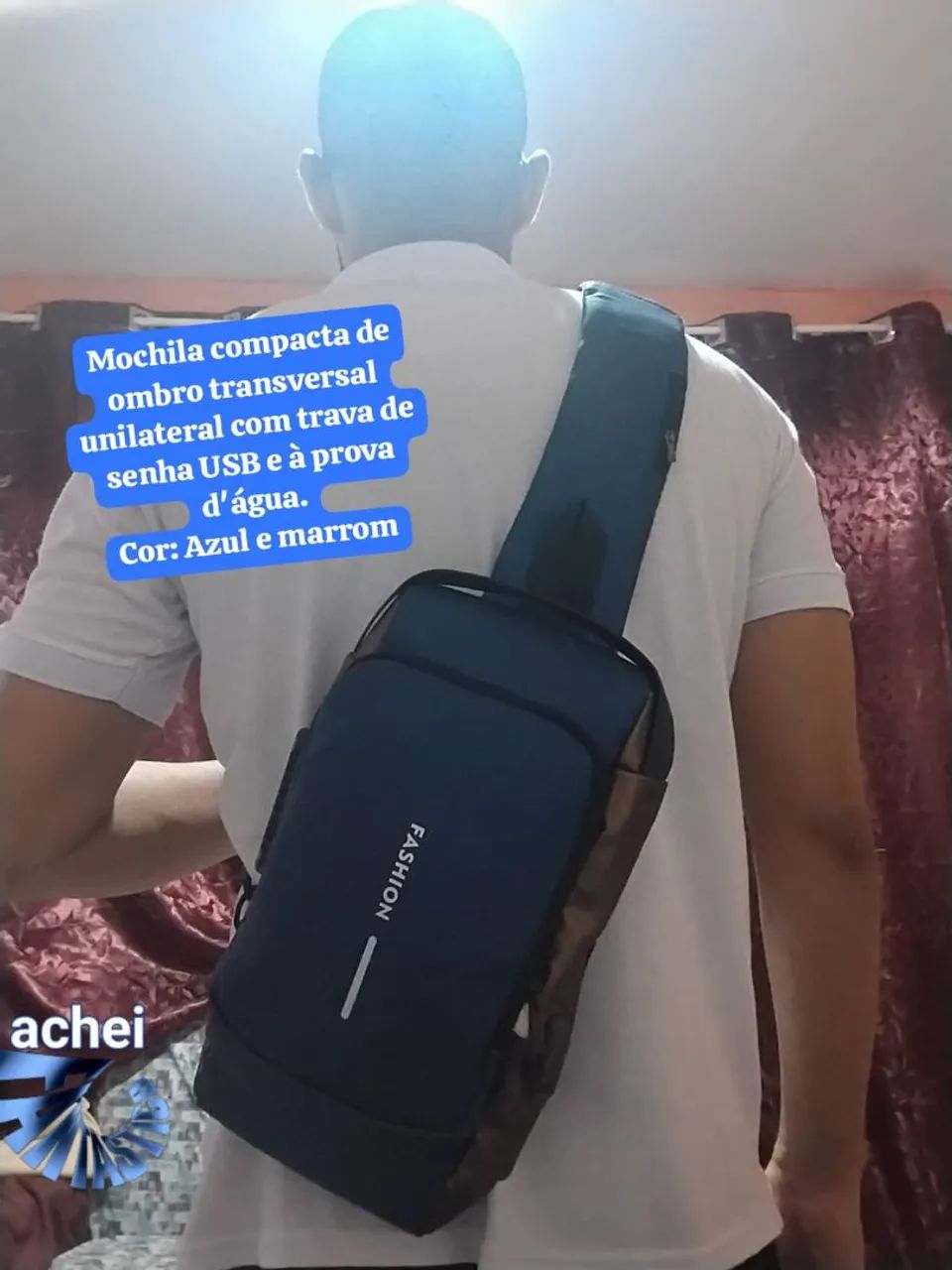 Bolsa transversal microfibra, ombro e costa, com entra USB e cadeado com senha - Foto 4