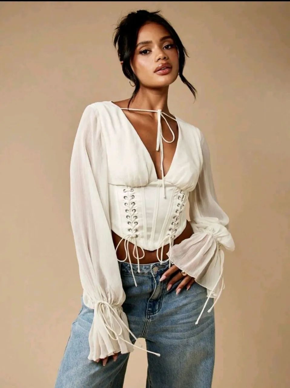Blusa elegante manga longa 