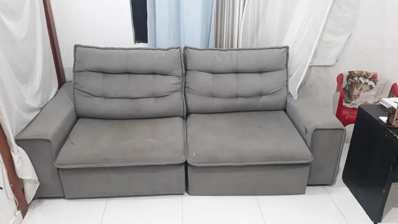 Sofá Retrátil e Reclinável 4 Lugares Veludo Takei Amélia - Marron Claro- Veludo- Foto Real - Foto 2