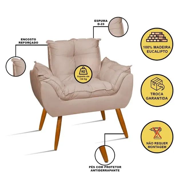 OFERTA - Kit Sofá 2 lugares com Puff + 02 Poltronas - Foto 5