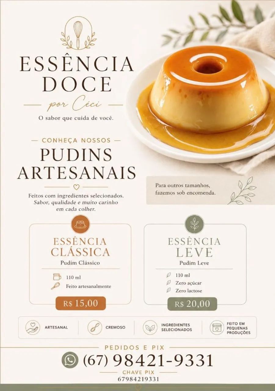 Pudim tradicional e Zero açúcar/zero lactose 