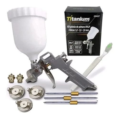Kit de pistola de pintura com três bicos na cor branca Nova