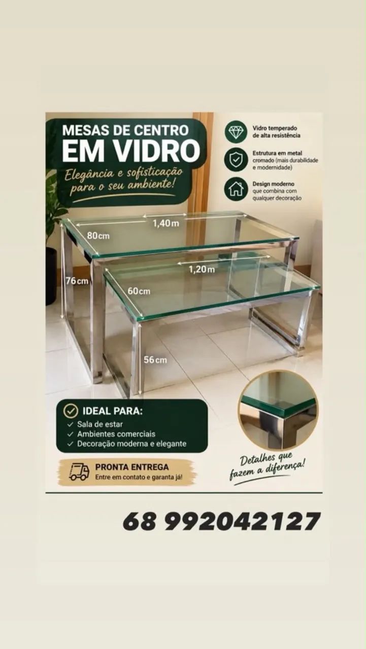 Mesas de Centro em vidro 