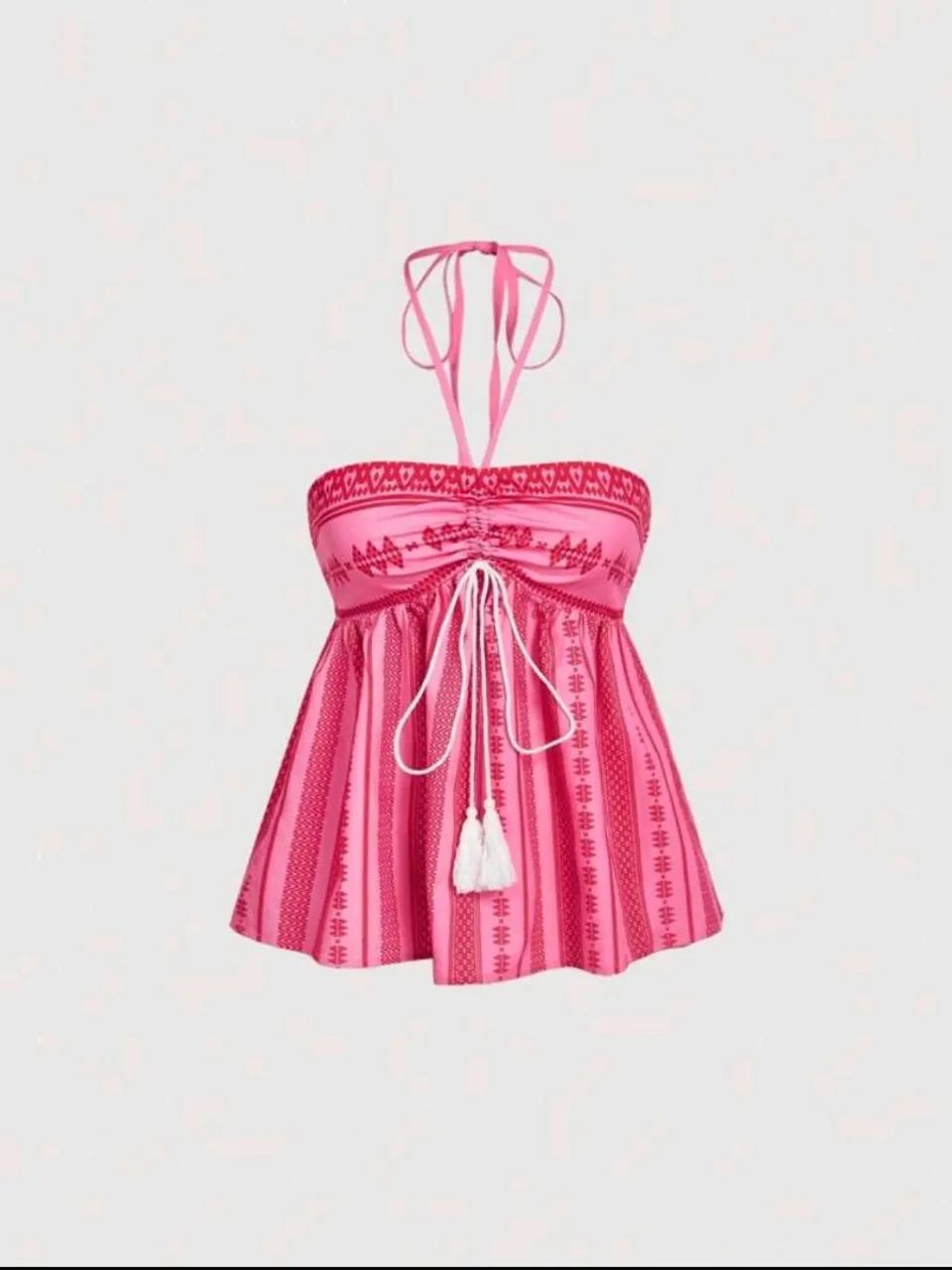top halter rosa boêmia com decote laço, blusas de verão 