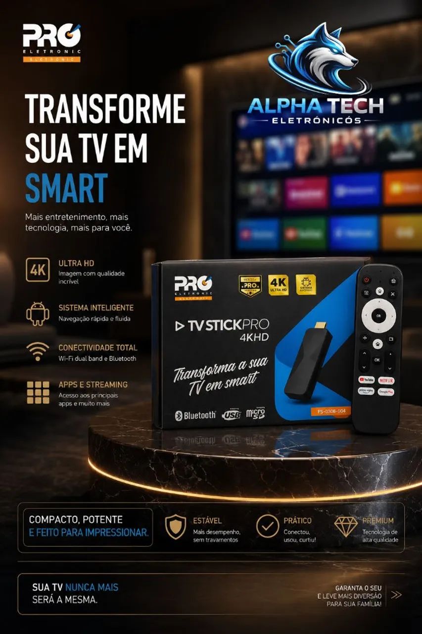 Smart box Stick pro 4k bluetooth 2gb/16gb com comando de voz PRO eletronic