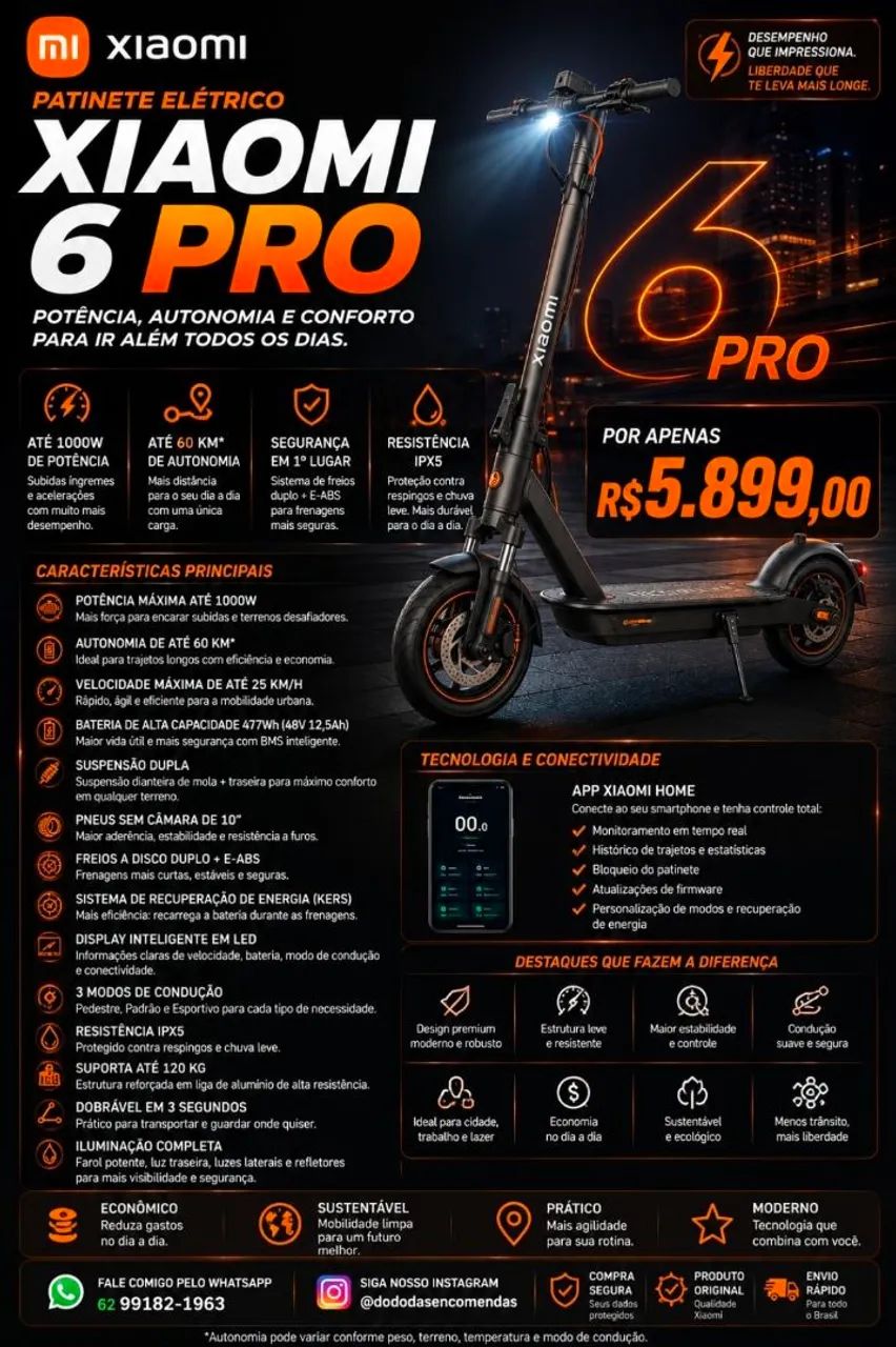 Patinete xiaomi 6 Pro - NOVO /SEM USO
