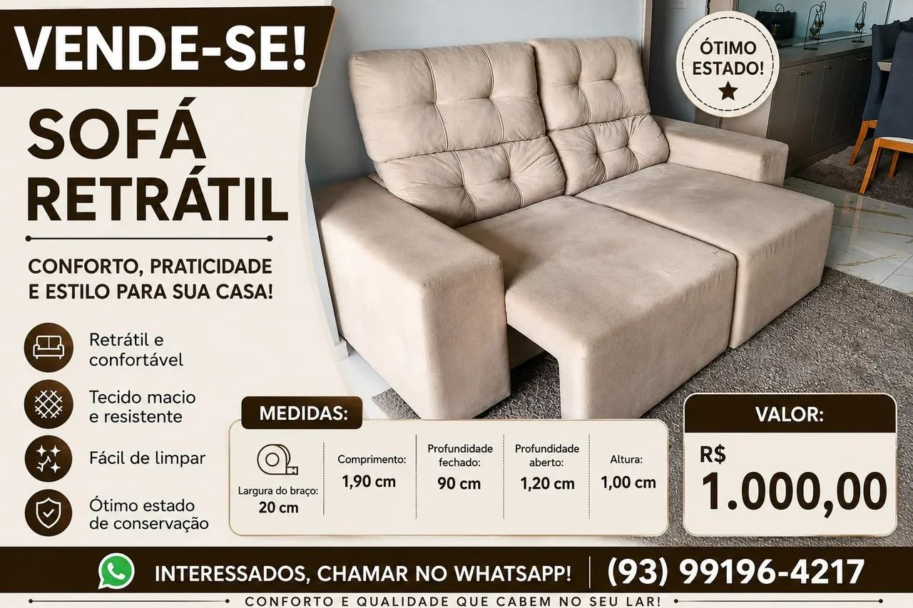 Sofá retrátil 1,90m