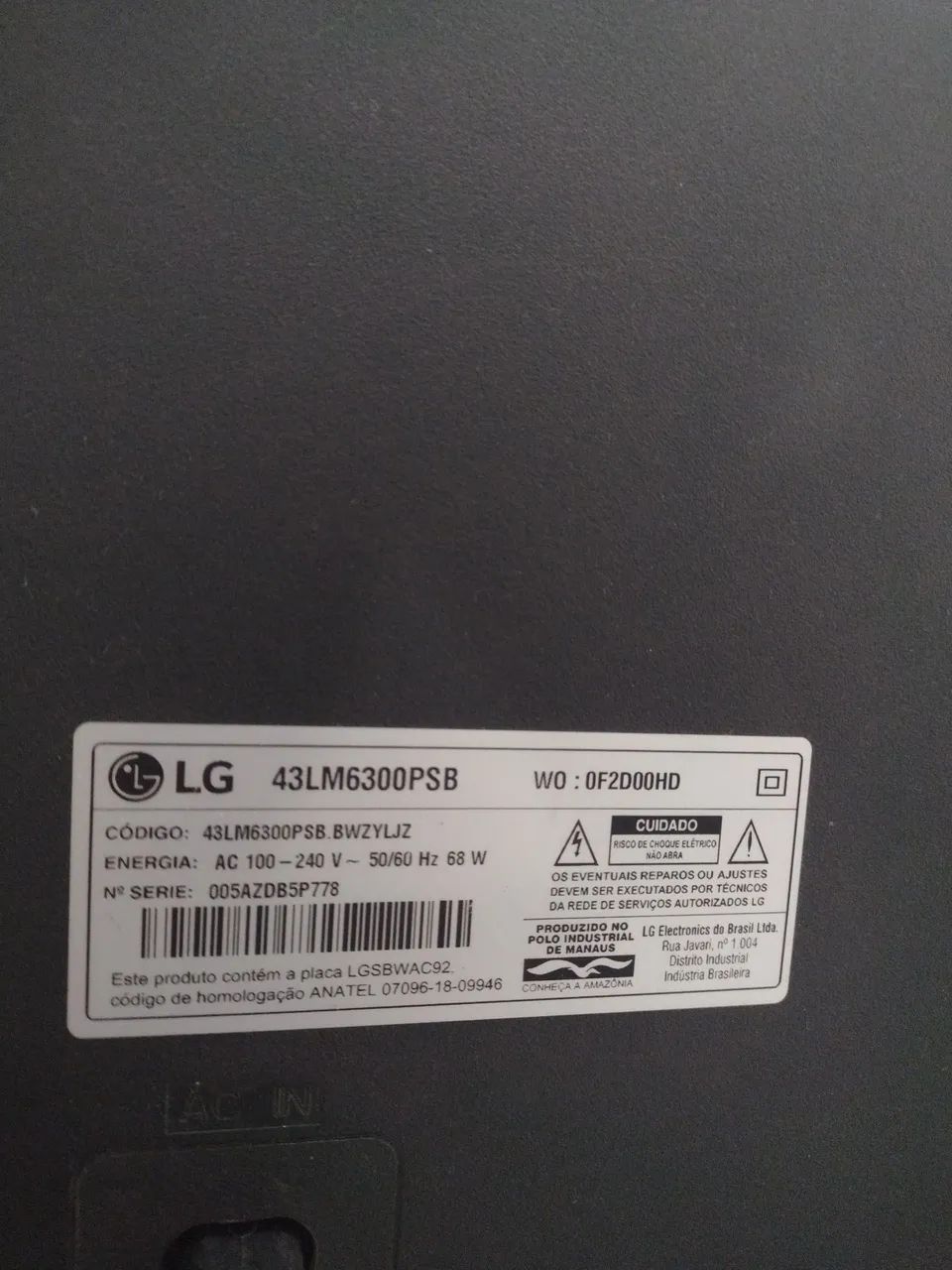 Tv LG 43 polegadas Smart c a tela branca 150 p arrumar ou aproveitar pecas. - Foto 2