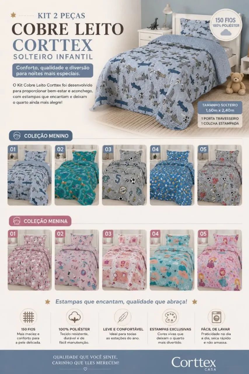 Kit cobre leito infantil estampados solteiro