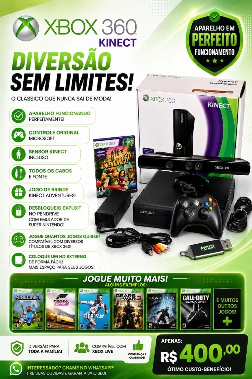 Xbox 360 completo com desbloqueio xploit no pendrive 