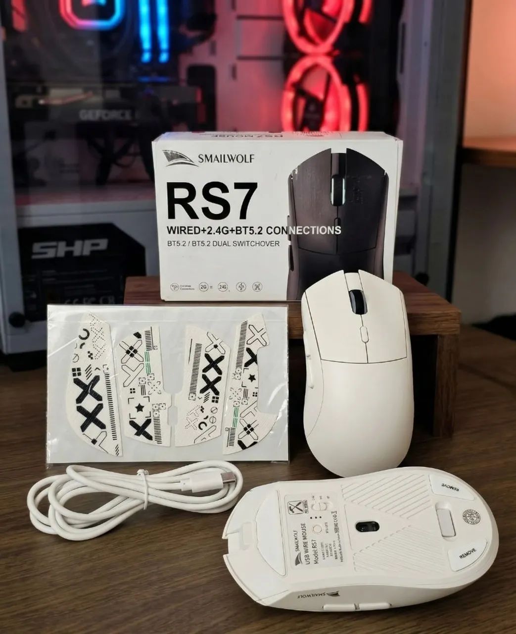 Mouse gamer wireless - RS7 swailwolf branco 
